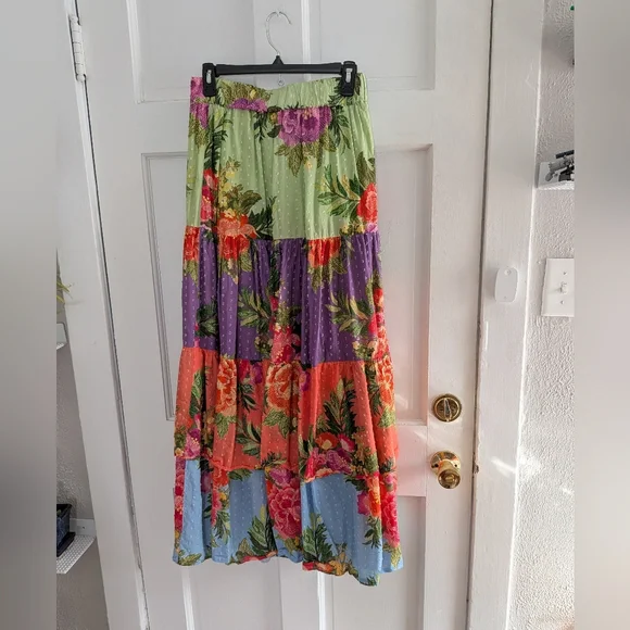 Farm Rio for Anthropologie Tiered Floral Maxi Skirt Colorblock - Picture 5 of 5